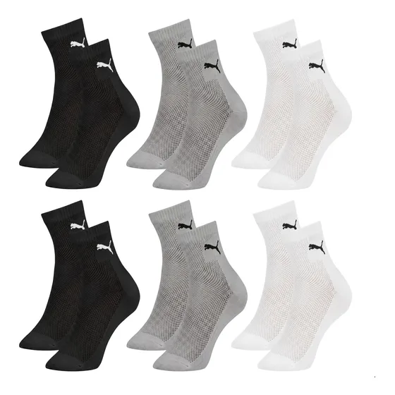 Kit 6 Pares Meia Puma Colors & Heart Cano Médio Feminino