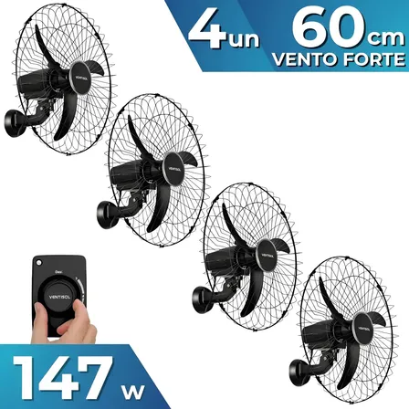 Kit 4 Ventiladores De Parede 60cm 3 Pas Para Academia Igreja