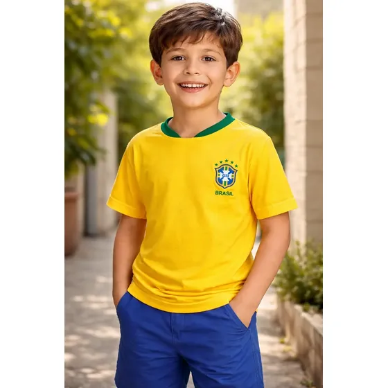 Camiseta Infantil Brasil Em Helanca Bordado