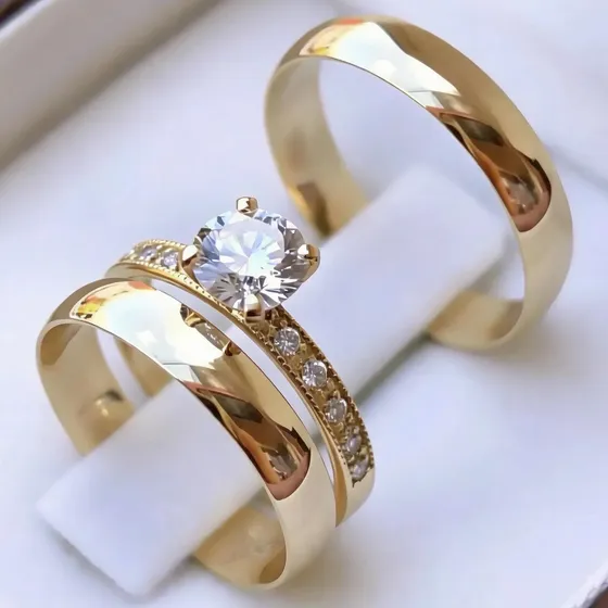 Par Alianças Moeda Antiga 4mm Banhada Ouro 24k Com Solitario