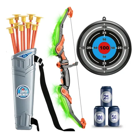 Arco E Flecha Brinquedo Fantasia Com Ventosa Led E Bolsa