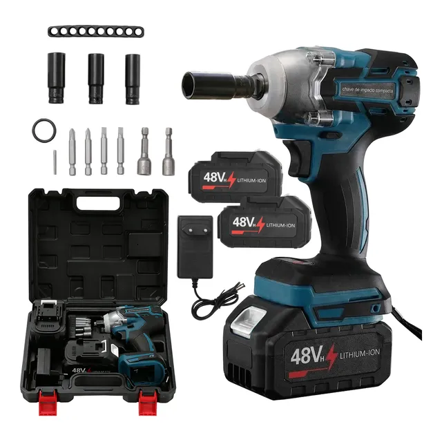Kit Chave Impacto 48v Alto Torque 2 Baterias 10 Células