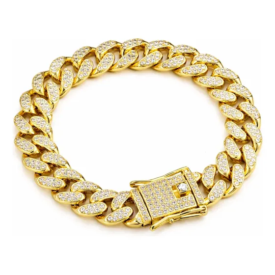 Pulseira Elo Cubano Dourado Cravejada Zircônias