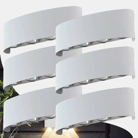 Kit 6 Arandela Led Meia Lua Parede 8w 8 Fachos Branco/ Preto