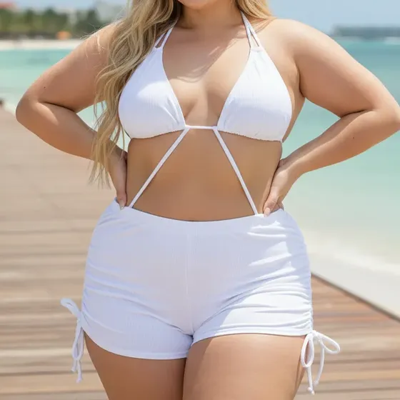 Conjunto Biquini Kit 3 Peças Trikini Plus Size Suplex Short