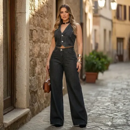 C.c E Pantalona Jeans Store Feminino Wide Leg Virginia