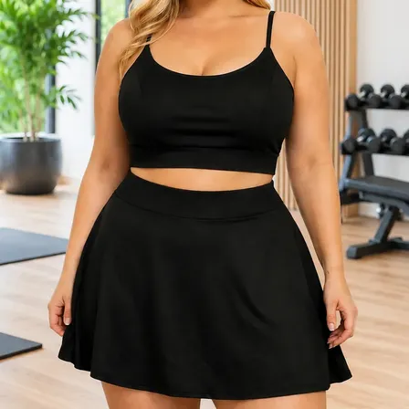Conjunto Plus Size Fitness Top Short Saia Cintura Alta Verão