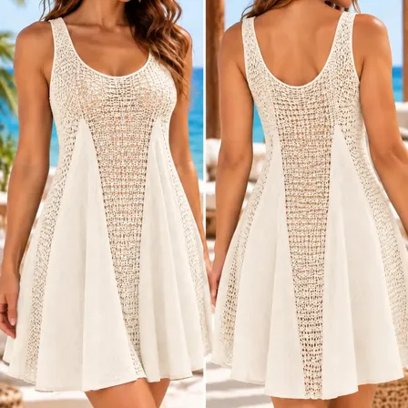 Saída De Praia Crochê Curta Vestido Luxo Premium Verão Calor