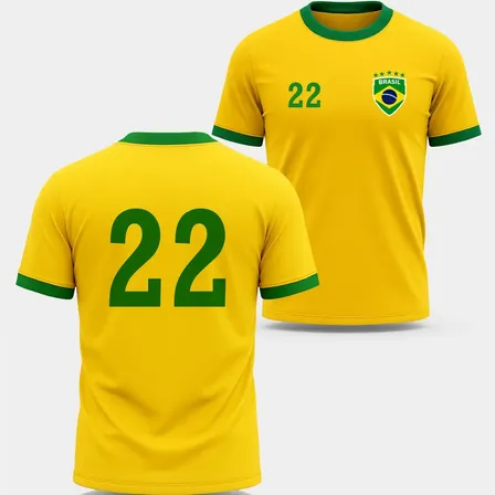 Camisa Dryfit Brasil Amarela No 22 Estilo Torcedor