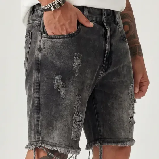 Bermuda Shorts Jeans Masculina Marmorizada 100%algodão Verão