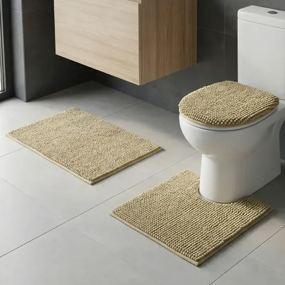 Kit Banheiro 3 Peças Tapete Bolinha Antiderrapante Premium