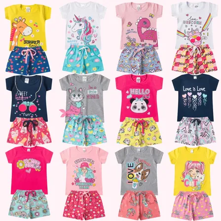 Kit 10 Peças Roupa Conjunto Infantil Menina Verão Algodão