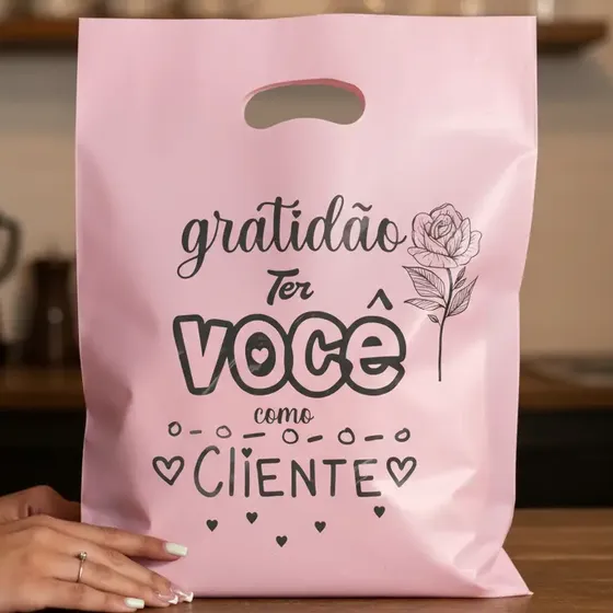 100 Sacolas Personalizada /boca De Palhaço/ Gratidão 30x40.