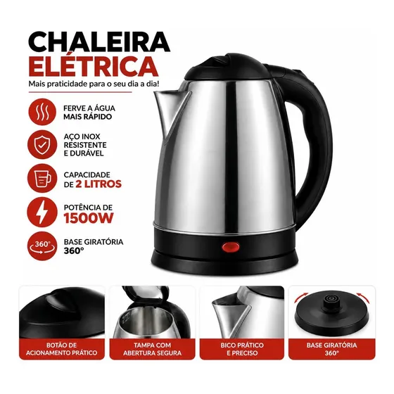 Chaleira Elétrica Inox 2l Fun Play Brinquedos Cinza 127v