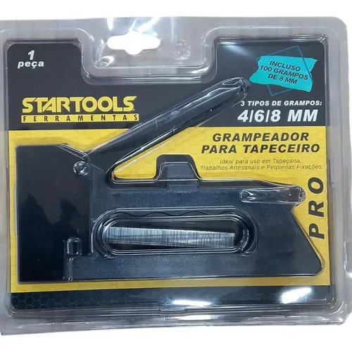 Grampeador Para Tapeceiro Com 100 Grampos De 8mm - Preta