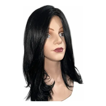Peruca Lisa 45 Cm Com Franjão Cabelo Humano Preto Natural