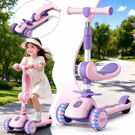 Patinete Infantil 3 Rodas Com Luz Led E Assento Removível