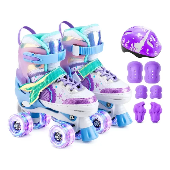 Patins Infantil Ajustável 4 Rodas Led Com Proteção Menina