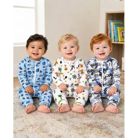 Kit 3 Macacões Menino Vira Pé Zíper Confortável Bebê