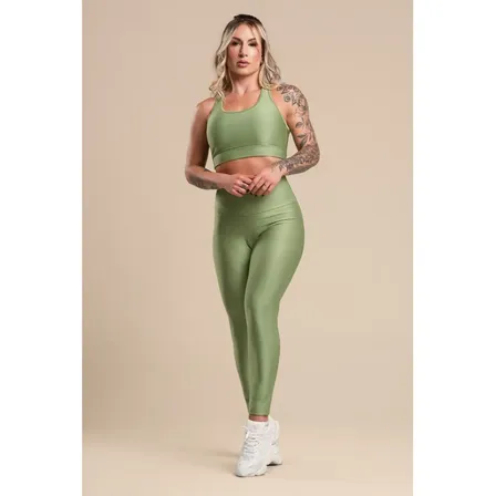 Conjunto Fitness Canelado Brilho Top E Legging Feminino