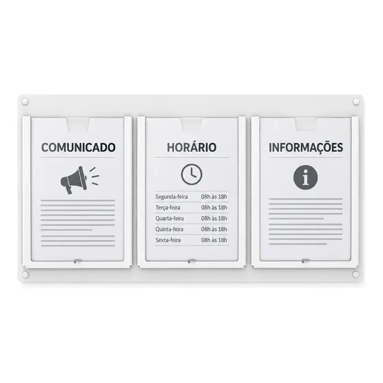 Quadro De Aviso Gestão À Vista C/ 3 Displays Acrílicos P/ A4