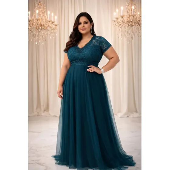 Vestido Madrinha Formatura Manga Curta Plus Size Azul Royal Marsala Rose Até G3