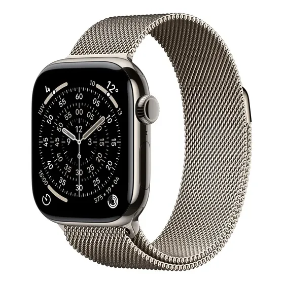 Apple Watch Series 11 GPS + Cellular - Caixa natural de titânio – 42 mm - Pulseira natural estilo milanês - Distribuidor Autorizado