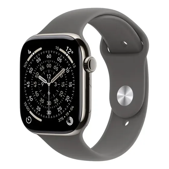 Apple Watch Series 11 GPS + Cellular - Caixa natural de titânio – 46 mm - Pulseira esportiva cinza-pedra – P/M - Distribuidor Autorizado