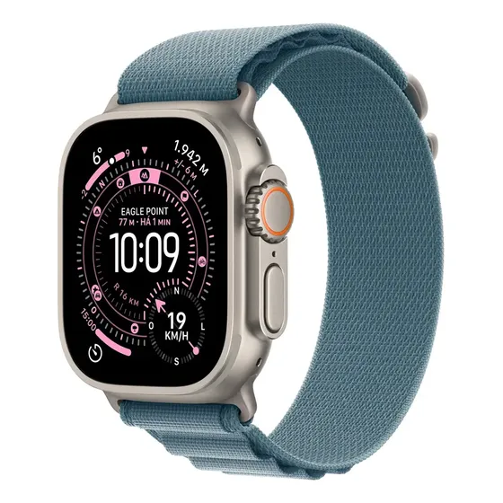 Apple Watch Ultra 3 GPS + Cellular • Caixa natural de titânio – 49 mm • Pulseira loop Alpina azul-clara – G - Distribuidor Autorizado