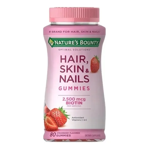 Suplemento Hair, Skin & Nails em Gomitas Nature's Bounty 2500mcg sabor morango 80 Gummies