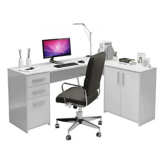 Escrivaninha gamer Notável Móveis Mesa office NT 2005 mdp de 123cm x 74cm x 45cm x 157cm branco-new Pintura UV