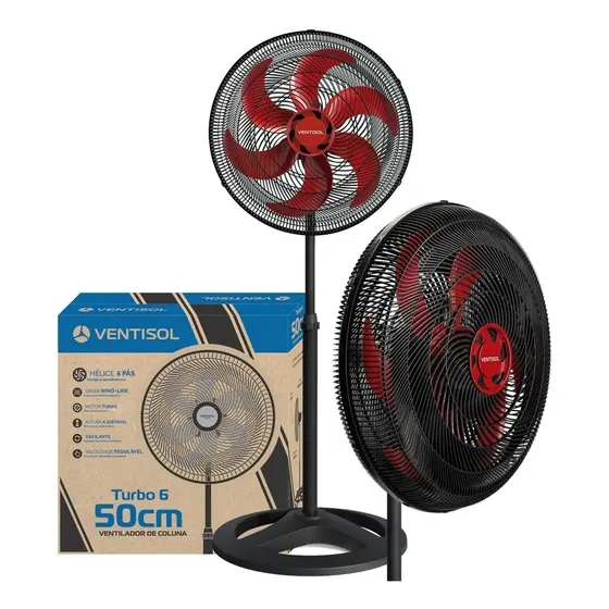 Ventilador Coluna Vermelho 50cm Pedestal Turbo Ventisol Cor da estrutura Preto