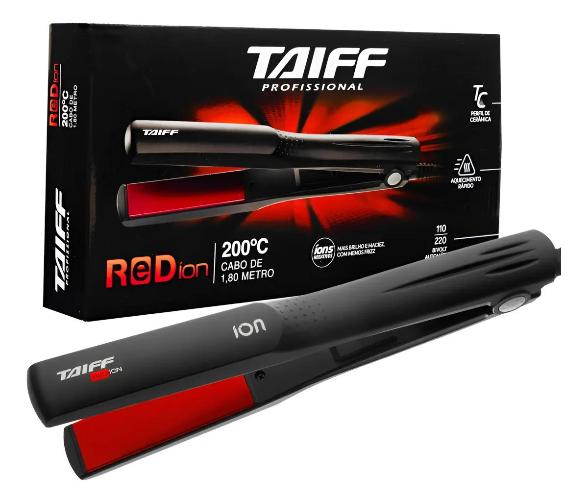Chapinha Taiff Red Ion Profissional 200° Bivolt Preto 127/220v