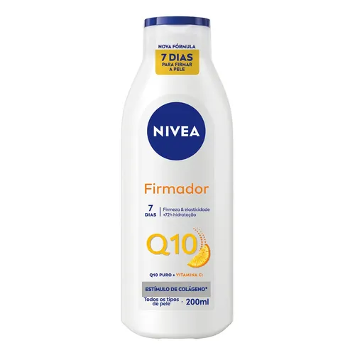 NIVEA Loção Hidratante Firmador Q10 + Vitamina C 200ml, BBB 26, Hidratação Intensa 48h, Pele Firme e Elasticidade, Corporal, Todos os Tipos de Pele