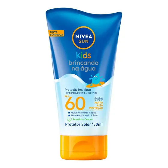 NIVEA SUN Protetor Solar Kids Brincando na Água FPS 60 150ml, Muito Alta Proteção UVA/UVB, Resistente à Água, Areia e Suor, Proteção Solar Infantil, Pele Delicada