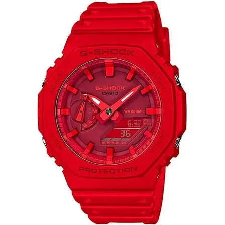 Relógio de pulso Casio GA-2100 com corria de resina cor vermelho - fondo bordô