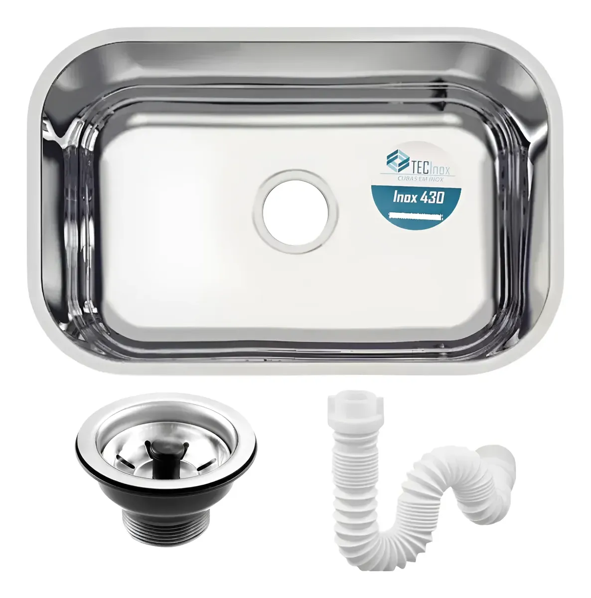Cuba Pia Cozinha Inox Alto Brilho 430 47x30x14 Válvula Sifão Prateado