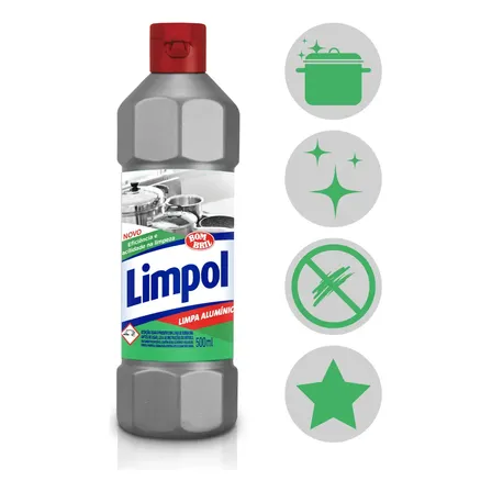Limpa Alumínio Líquido Limpol 500ml Utensílios de Cozinha Brilhantes