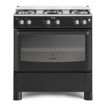 Fogão a Gás 5 Bocas Itatiaia Star Preto com Forno e Tampa de Vidro