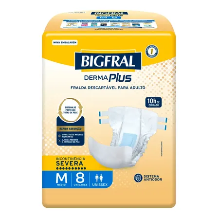 Fralda Bigfral Derma Plus M 8 Unidades Tamanho Médio