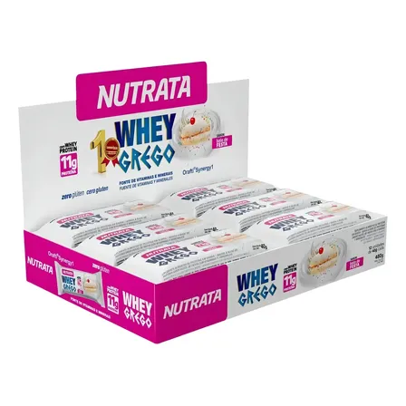 Whey Grego Bar (caixa 12 Unidades) - Nutrata Barra Proteina Sabor Bolo de festa
