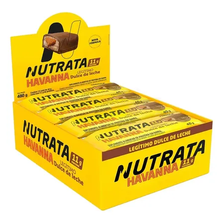 Barra Proteina Whey Grego Nutrata caixa 12 Un. Sabor Legítimo Doce de leite Havanna