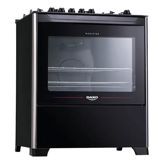 Fogão 5 Bocas Dako Magister Com Mesa De Vidro E Forno Com 100 Litros Preto Bivolt 127/220v