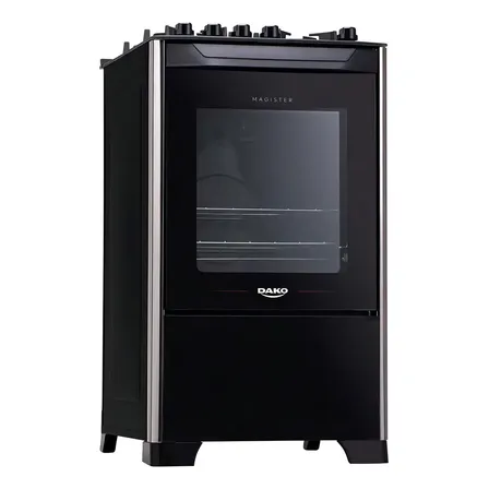 Fogão 4 Bocas Dako Magister com Mesa Vidro E Mega Chama e Forno com 60 Litros Preto Bivolt