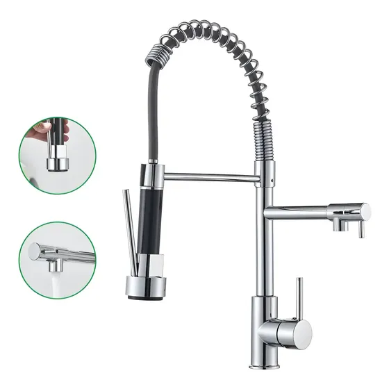 Torneira Gourmet Cozinha 50cm Metal Spray Duo Monocomando Acabamento Cromo Polido Espelhado Cor Cromado Winda