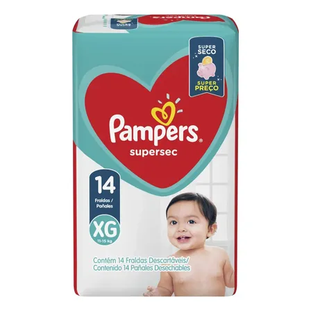Fraldas Pampers Supersec XG em kit de 14 x 14 unidades