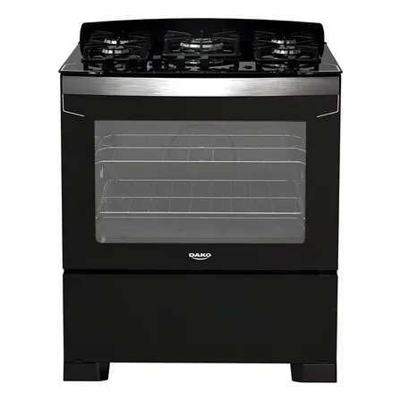 Fogão 5 Bocas Dako Diplomata com Mesa de Vidro A Gás e Tripla Chama Forno de 100 L Preto Bivolt