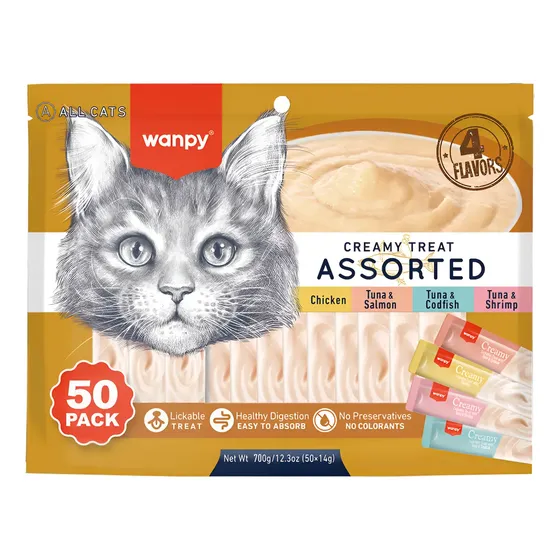 Petisco Gatos Wanpy Truly Creamy Sabores Sortidos Com 50un