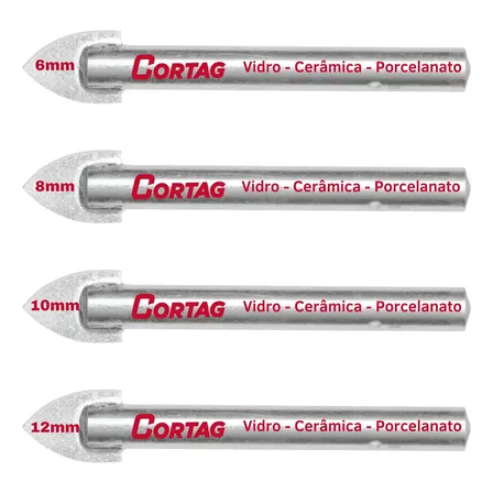 Kit Broca 6-8-10-12mm Fura Vidro Porcelanato Cerâmica Cortag 6mm + 8mm + 10mm + 12mm