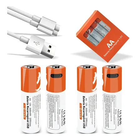Kit 4 Pilhas Aa Recarregáveis 1.5v 2600mah 1200vezes Usb-c